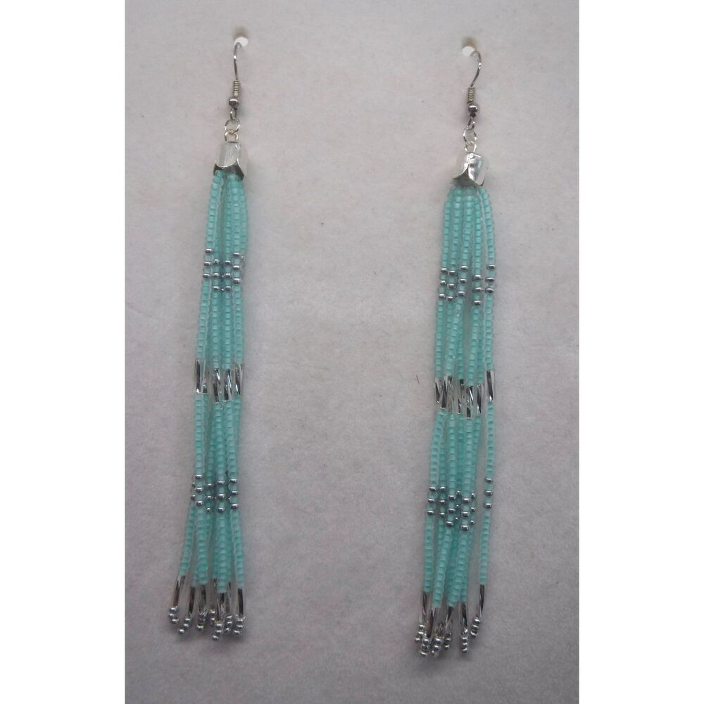 Earrings Beaded Mint & Silver